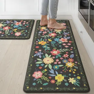 GENIMO Kitchen Mats for Floor 2PCS, Cushioned Kitchen Rugs Non Slip Washable, Farmhouse Anti Fatigue Mat Waterproof, Comfort Standing Mat Rug for Office, Home, Laundry, 17.3x47+17.3x30, Black