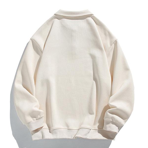 Men's Fashion Beige Polo Shirt Sweater - Loose Fit, Buttoned Placket Collar, Casual Trendy Layered Look