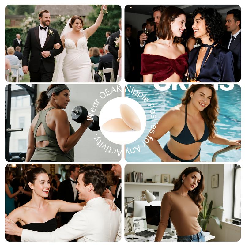 OEAK Nipple Covers for Women Reusable Adhesive Pasties Invisible Seamless Soft Water Resistance Self-Adhesive Chest Stickers