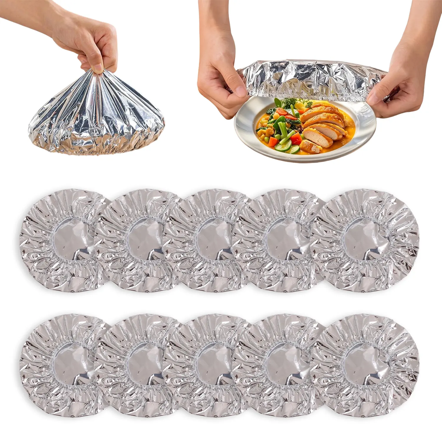 10pcs Food-Grade Reusable Aluminum Foil Heat Preservation Covers, Table and Bowl Airtight Leakproof Lids to Preserve Food Warm, Fresh, Dust-Proof & Insulated