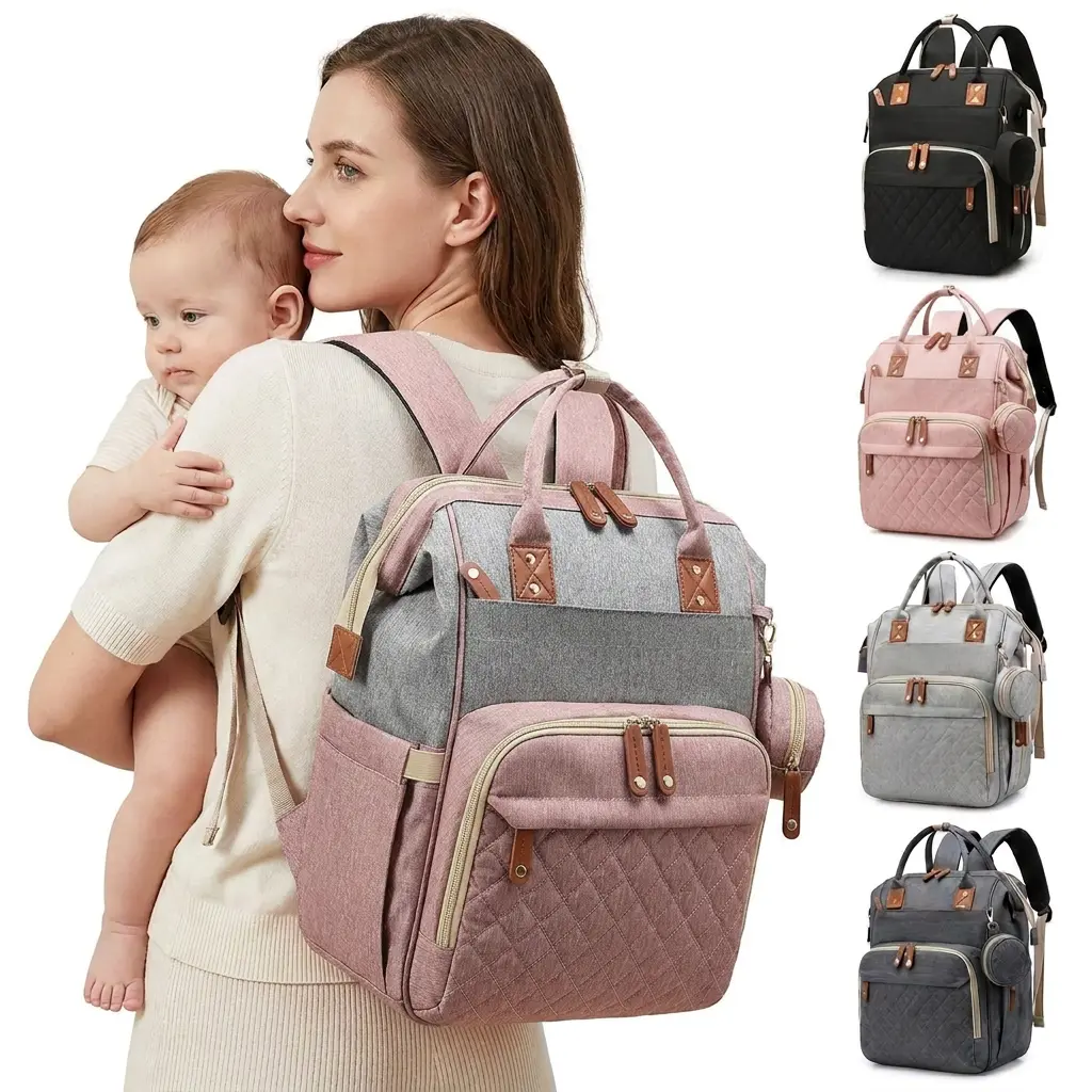 Mommy & Baby Diaper Travel Backpack - Waterproof Oxford Diaper Bag Organizer with Stroller Straps, Insulated Compartments, USB Charging Port, Large Storage, Baby Shower Gift for New Moms