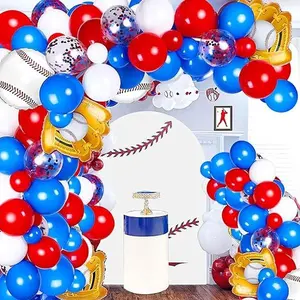Red Blue White Balloon Arch Kit 158Pcs Baseball Balloons Arch Garland Kit Red Blue White Latex Balloons Confetti Balloons Baseball Foil Balloons for Boy Birthday Independence Day Decorations