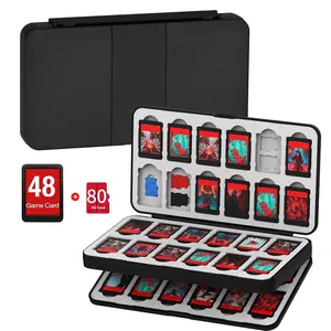 F-APT15 48 Game Card Case Compatible for Nintendo Switch 2/OLED/Switch/Switch Lite, storage 48 Game Cards & 80 Micro SD cards, Black, hard shell, magnetic closure, soft silicone linning