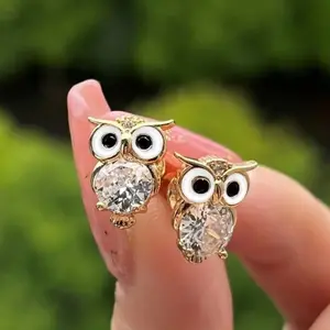 Owl Stud Rhinestone Earrings