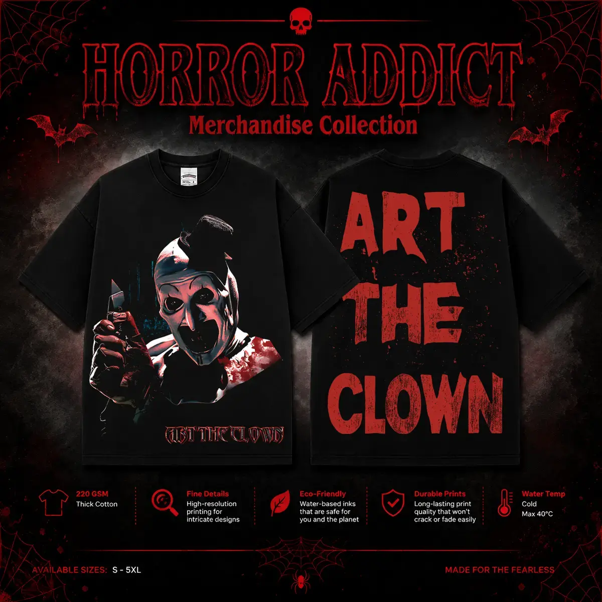 Art the Clown TERRIFIER Gildan Unisex T-Shirt, Sweatshirt & Hoodie, Premium 100% Cotton Horror Movie Shirt, Art the Clown Costume, Halloween Costume, Terrifier Outfit, Halloween Horror Movie Shirt, Horror Fan Gift
