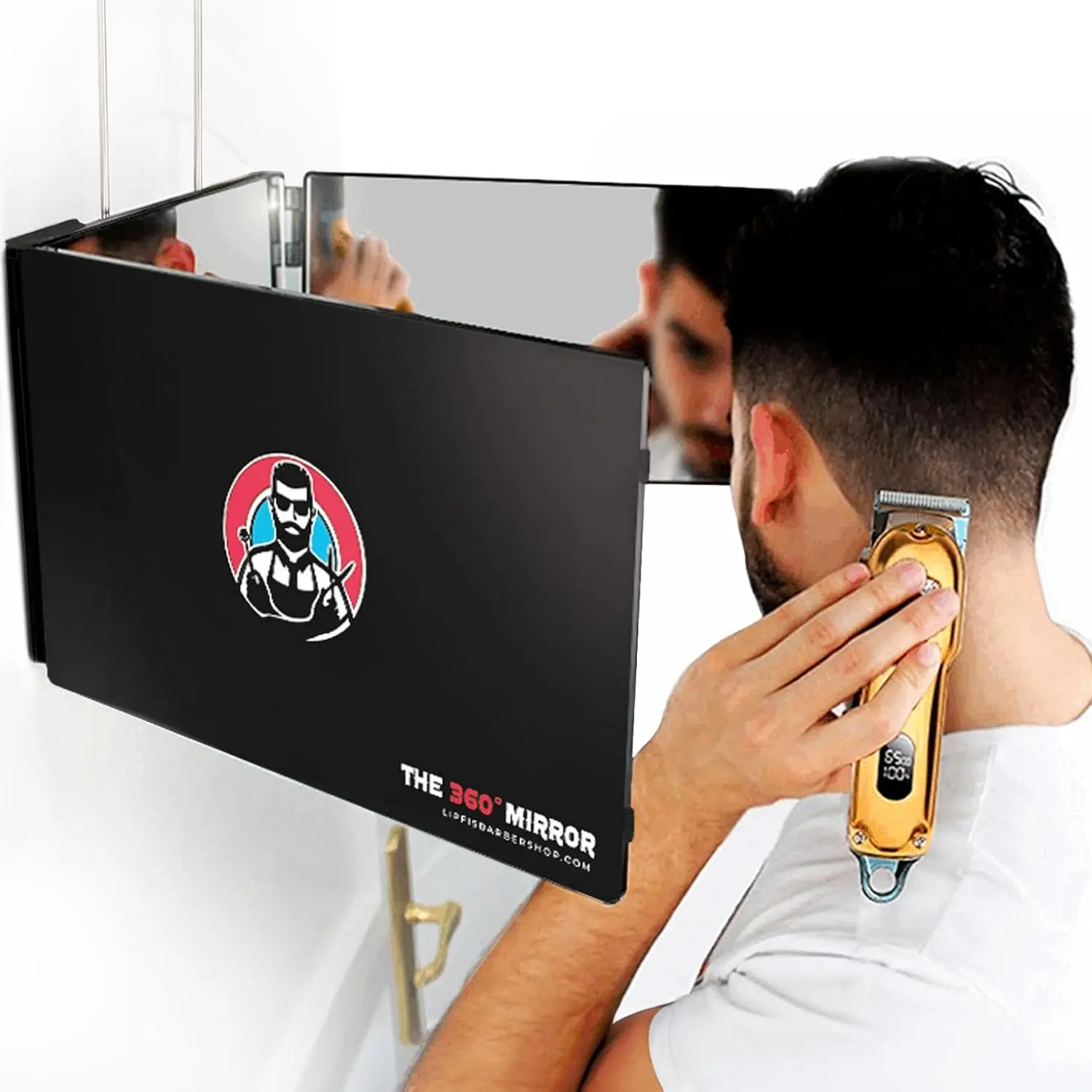 High Quality Rectangle Trifold Plastic Frame Bathroom Mirror - 360-Degree Adjustable, Distortion-Free Compact Grooming Tool with Superior Portability, Adjustable Hook & Free Self-Haircut Tutorial for Enthusiasts
