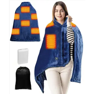 Heated Blanket Battery Operated, USB Cordless Electric Blanket with 10000mAH Battery and 3 Heating Levels(Blue)