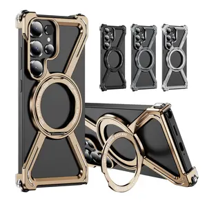 360-Degree Rotating Ring Magnetic Phone Case, Shockproof Phone Protective Cover, Phone Accessory Compatible with Samsung Galaxy S25 Ultra S24 Ultra S23 Ultra, Casing, Smartphone