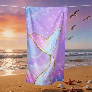 Dreamy Gradient Mermaid Tail Beach Towel, Skin-Friendly, Absorbent, Quick-Dry, Perfect for Beach, Pool, Summer Travel, Home Use