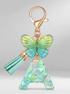 1pc Butterfly & Tassel Trendy Cute Keychain with Initial Letter Charm, Keychain For Bags | Resin D-Shaped Keyring, Split Ring Closure | Friendship & Love Themed, Ideal for Valentine's, Mother's Day Gifts - Accessory for Keys, Wallet, Backpack