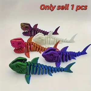 3D Printed Shark Bone Joint Articulated Decorative Figurine, Desk Accessory for Halloween & Christmas Gifts, Unique Office Decoration, Home Decor Accessory
