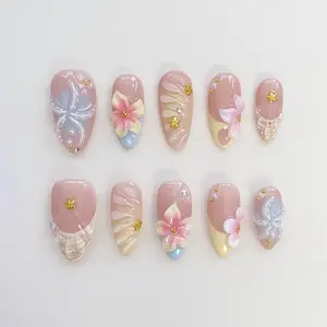 Starfish Bloom Elegance Press On Nails, Flower Nails, Yellow Nails, Spring Summer Nail