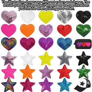 14/24/28pcs Embroidered Patch Appliques, Heart Star Sequins Iron-On Patches for Clothing Jackets Hats Books Backpacks DIY Sewing Accessories