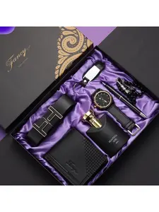 Men's Quartz Watch Set with Leather Wallet Belt and Eau de Toilette for Father's Day Birthday Business Gift Premium Groomsmen Wedding Favor Travel Ready Quartz Digital Watch Business Fashion Watches Stylish Watch Boxed Watches
