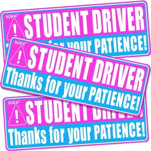 3 Pcs Student Driver Magnets - New Driver Magnets for Car Funny Cute Reflective Magnetic Bumper Stickers Signs for Teen Driving