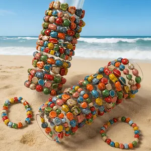 9Pcs Y2k Colorful Chinese Style Ceramic Bead Bracelet Set For Men Women | Retro Style, Multi-Color, Suitable For Daily Wear Or Party Gifts
