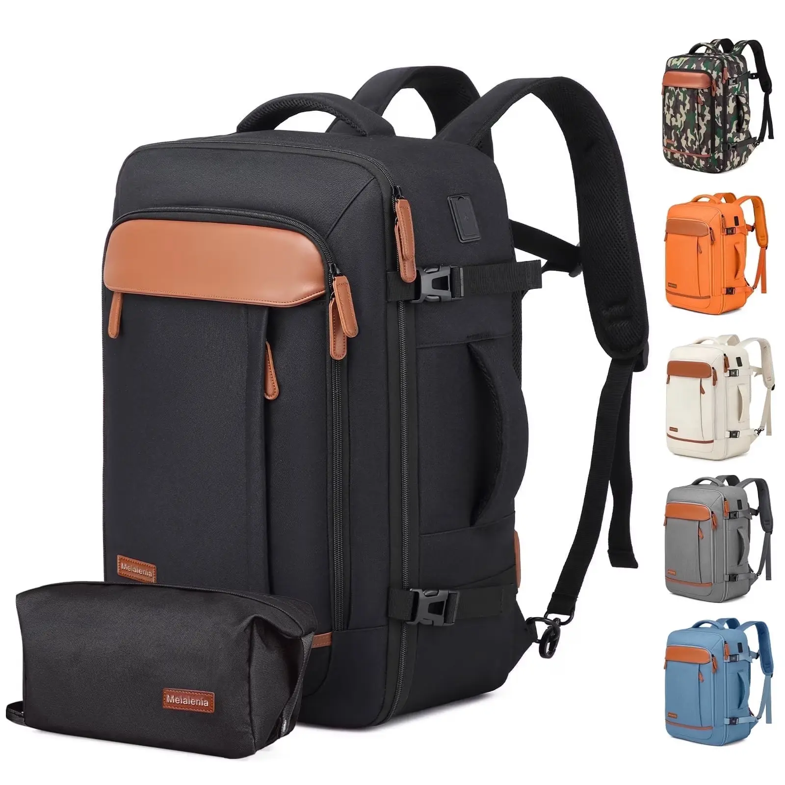 2-Piece Travel Backpack Set Airline-Approved Waterproof Carry-On Luggage with USB Charging Port Comfortable Straps & Matching Toiletry Bag