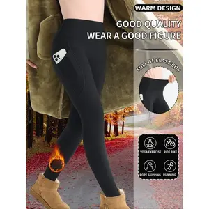 1PC Women's High Waist Fleece Lined Yoga Pants with Pockets, Winter Sportswear, Tight Fit Abdominal Control Bottoms for Fitness Outdoor Activities, Soft and Comfortable, High Waisted Leggings
