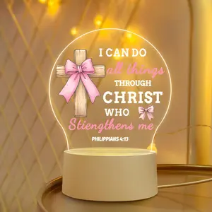 Cross Christian Gift USB LED Table Lamp, Religious Prayer Theme Night Light, Easter Decoration, Inspirational Worship Gift