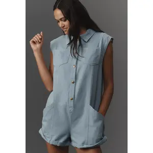 ANTHROPOLOGIE Pilcro Sleeveless Collared Romper SMALL Blue