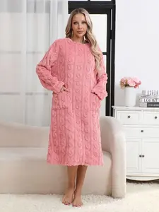 Women's Winter Pajama Set, Long Sleeve Comfortable Warm over Knee Fleece Sleepwear, Plus Size Christmas Nightgown, Cozy Loungewear