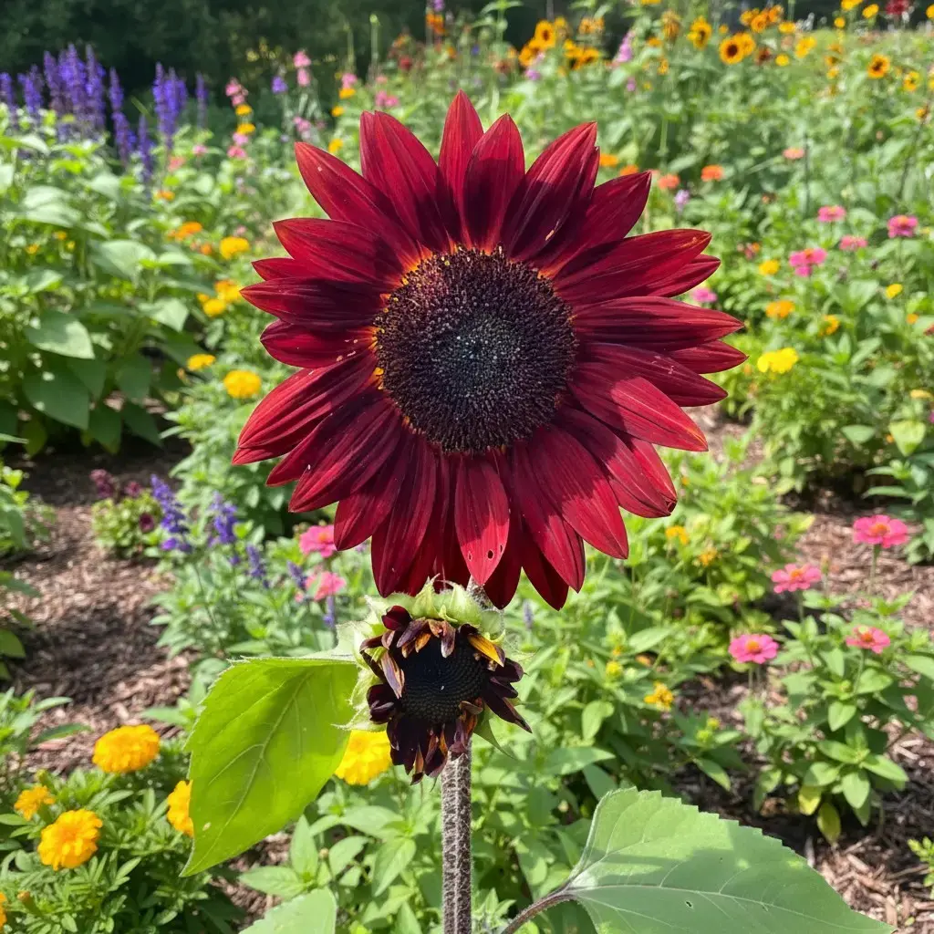 100 Dark Chocolate Deep Burgundy Sunflower Seeds - Low-Maintenance Annual Outdoor Decorative Flowers, Easy-to-Grow in Full Sun, 5-7 ft, Ideal for Beginners, Borders, Bouquets, Attracts Pollinators