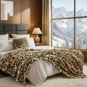 Luxury Faux Fur Throw Blanket Leopard Print, Non Shedding Double Sided Sherpa Blankets Super Soft Fluffy Thick Warm Throws Home Decor for Couch Bed Sofa Women,60"*80"Inches Brown Leopard