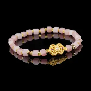 Groxiara Pink Australian Opal, Quartz & Hematite Cube Bracelet – For Self-Growth & Inner Healing