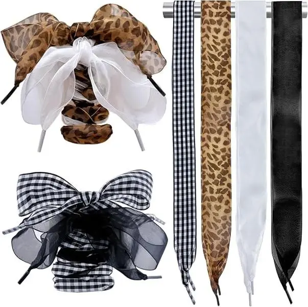 4 Pairs Shoe Laces for Sneakers,Fashion Soft Satin Ribbon Shoelaces for Women Girls,Casual Shoes Shoestring Suitable for Most Casual and Athletic Shoes