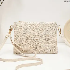 Bohemian Lace Crochet Crossbody Bag, Elegant Hollow-Out Envelope Purse, Convertible Wristlet & Shoulder Phone Bag for Casual, Beach & Vacation Style