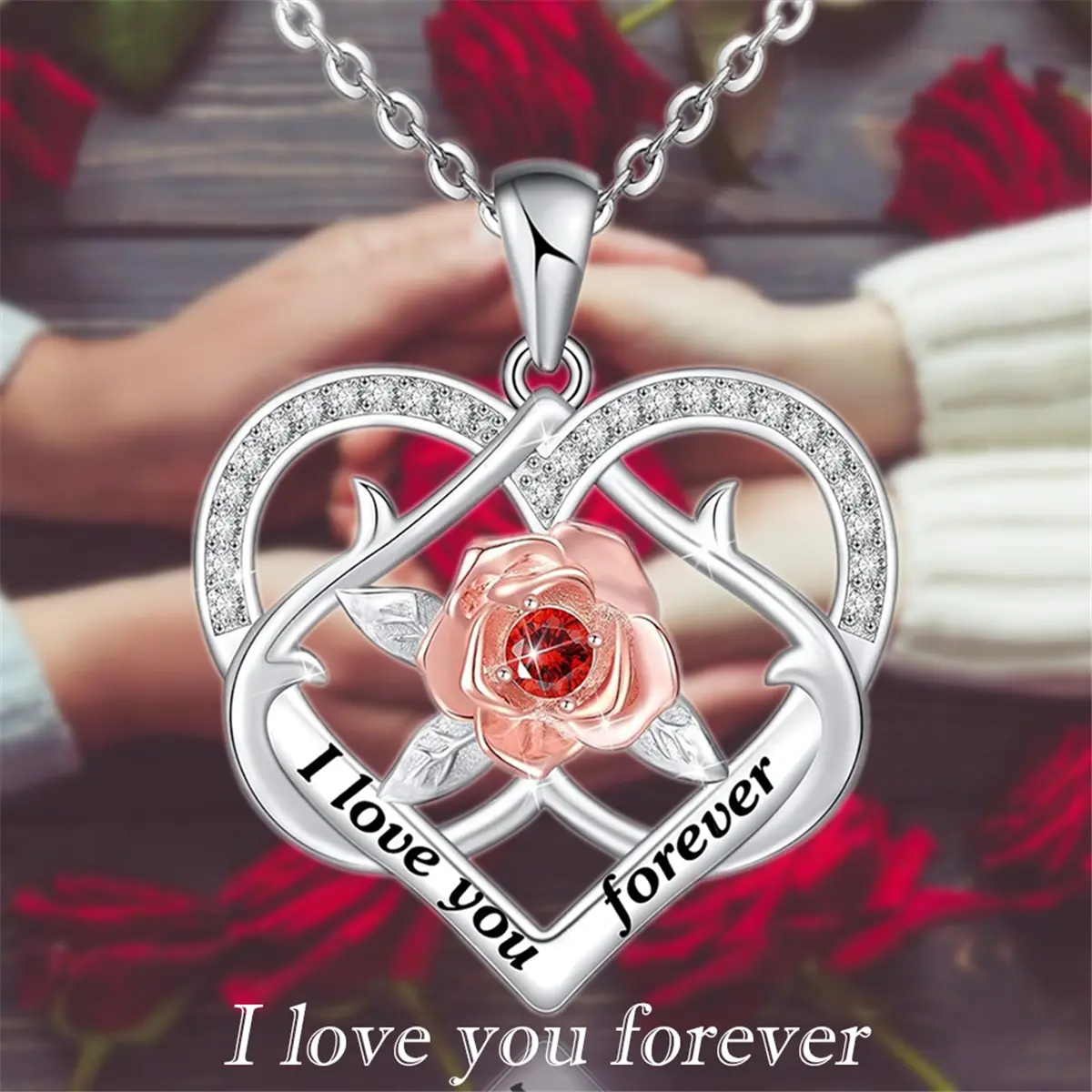 Women's Elegant Long Female "I Love You Forever" Confession Double Heart Vine Rose Pendant Necklace, 1Pc Costume Jewellery for Engagement, Valentine's Day Gift & Daily Wear, Gf Gift