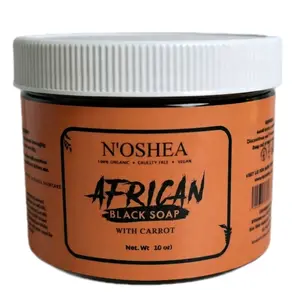 N'OSHEA Travel Size African Black Soap Paste Infused with Carrot Oil - 100% Organic Cruelty Free Vegan Soap Paste 10 oz