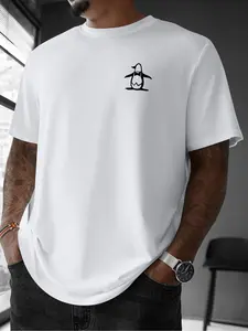 Men's Regular Fit Penguin Print Round Neck Tee, Casual Short Sleeve Crew Neck T-Shirt for Summer, Fashion Men's Top for Daily Wear