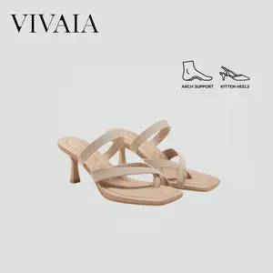 VIVAIA Miami Arch Support Square-Toe Mid Heel Strappy Summer Sandals, Kitten Heel Strappy Sandals, Cushioned Sandals, Summer Sandals, Comfortable Heels, Suitable for office, festivals, summer party, vacations (Alina)