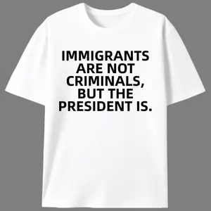 Men's Fitted Short-Sleeve Cotton Knit Fabric T-Shirt - "Immigrants Are Not Criminals" Graphic, Casual Political Protest Streetwear Tshirt