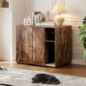 Litter Robot Enclosure,Cat Litter Box Furniture Hidden,Large Enclosure Cabinet with Built-in Power Outlet,Mat and Dog-Proof Shelf for Self-Cleaning Litterboxes