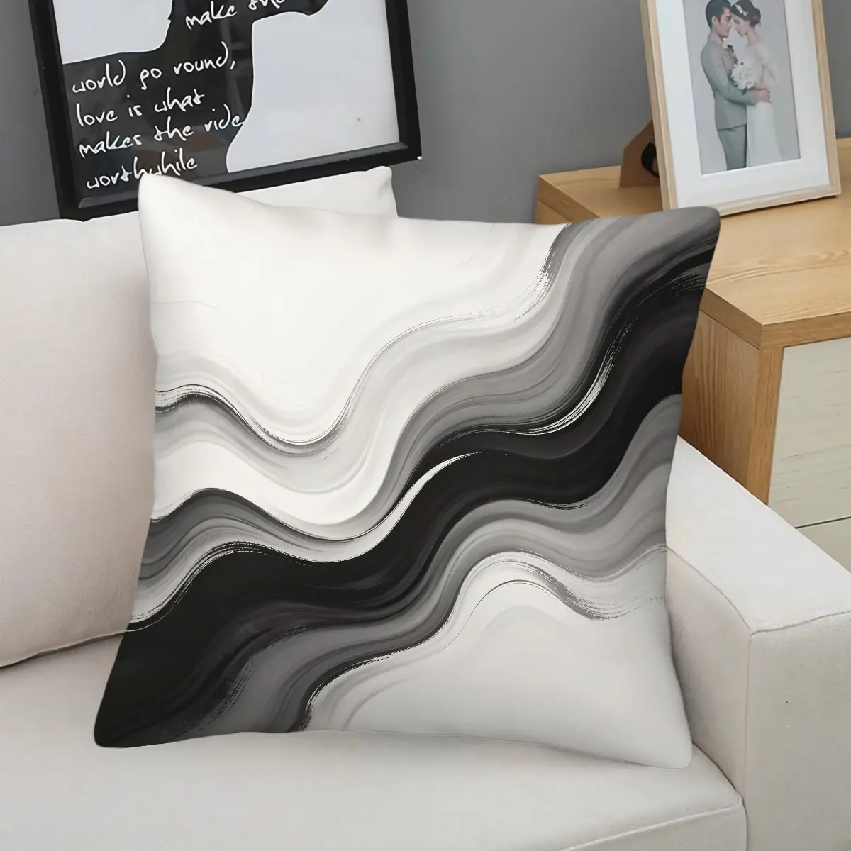 45x45cm 1PCS Abstract Fluid Ink Printed Throw Pillow, Home Decorative Cushion, Square Cushion, Soft Cushions, Soft Polyester Fabric, Fade Resistant, All Season Use, Zipper Closure, Suitable for Home Decor, Ideal Gift for Family and Friends