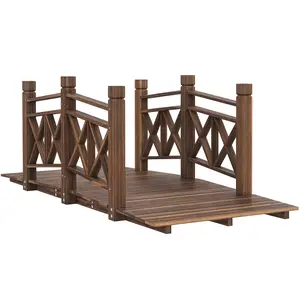 5 ft Wooden Garden Bridge Carbonized Finish Solid Wood with Handrails for Backyard Pond or Creek 264 Lb Capacity