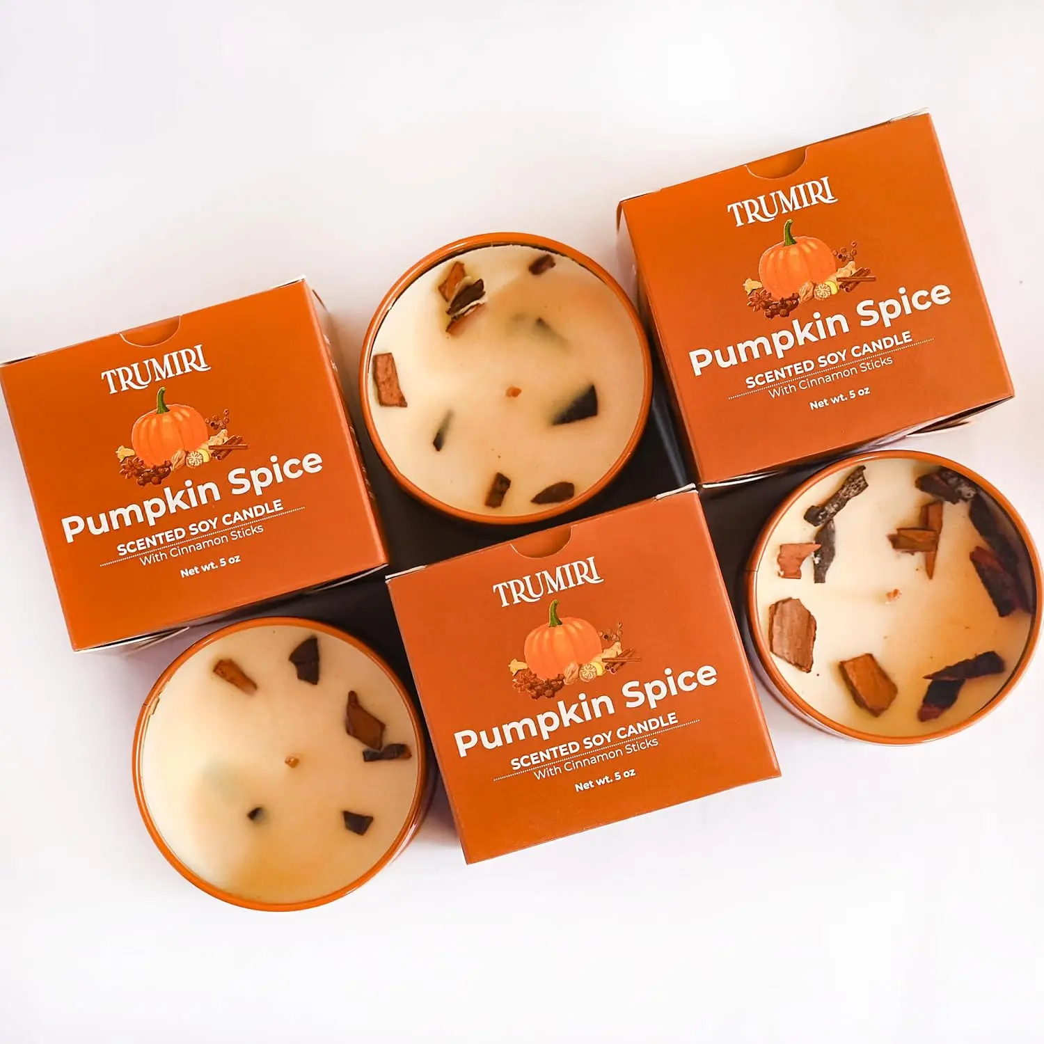 Pumpkin Spice - Cinnamon Soy Candles for Home Scented - for Fall Halloween Thanksgiving Holidays - Pack of 3 x 5oz Natural Clean Non Toxic Long Lasting Highly Scented Candels with Essential Oils