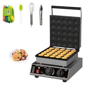 Commercial Mini Dutch Pancake & Waffle Maker 1750W Stainless Steel Nonstick Griddle with Timer & Lid Uniform Heating Fast Cooking Perfect for Home Kitchen Restaurant Snack Bar Party Catering Baking
