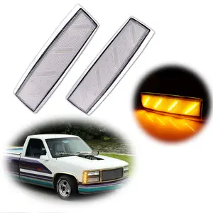 2pcs Clear Amber LED Front Side Marker lamps Corner Lights For 1988 1989 1990 1991 1992 1993 GMC C1500 C2500 C3500,Replace OEM 5975200, 5975199; GM2551141, GM2550141
