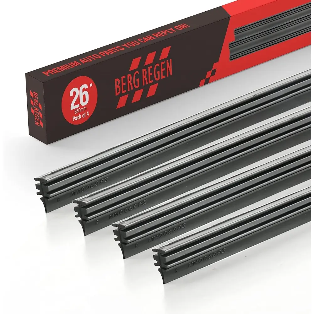 26 Inch Frameless Windshield Wiper Refills - 4 PCs Native Rubber Strips, Dirt Removal, Easy Swap, Adjustable Size, Universal Fit for Tesla, Toyota Front & Rear Blades