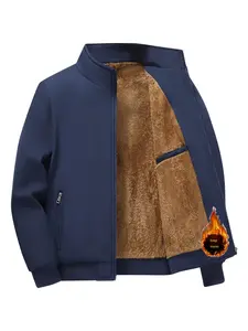 Men's Autumn Winter Warm Fleece Jacket Casual Outdoor Solid Color Coat, Stand Collar, Ribbed Cuffs, Thick Lined with Fleece for Warmth, Solid Color Design, Suitable for Traveling and Easy to Match winter outfits men puffer jacket men puffer jacket men