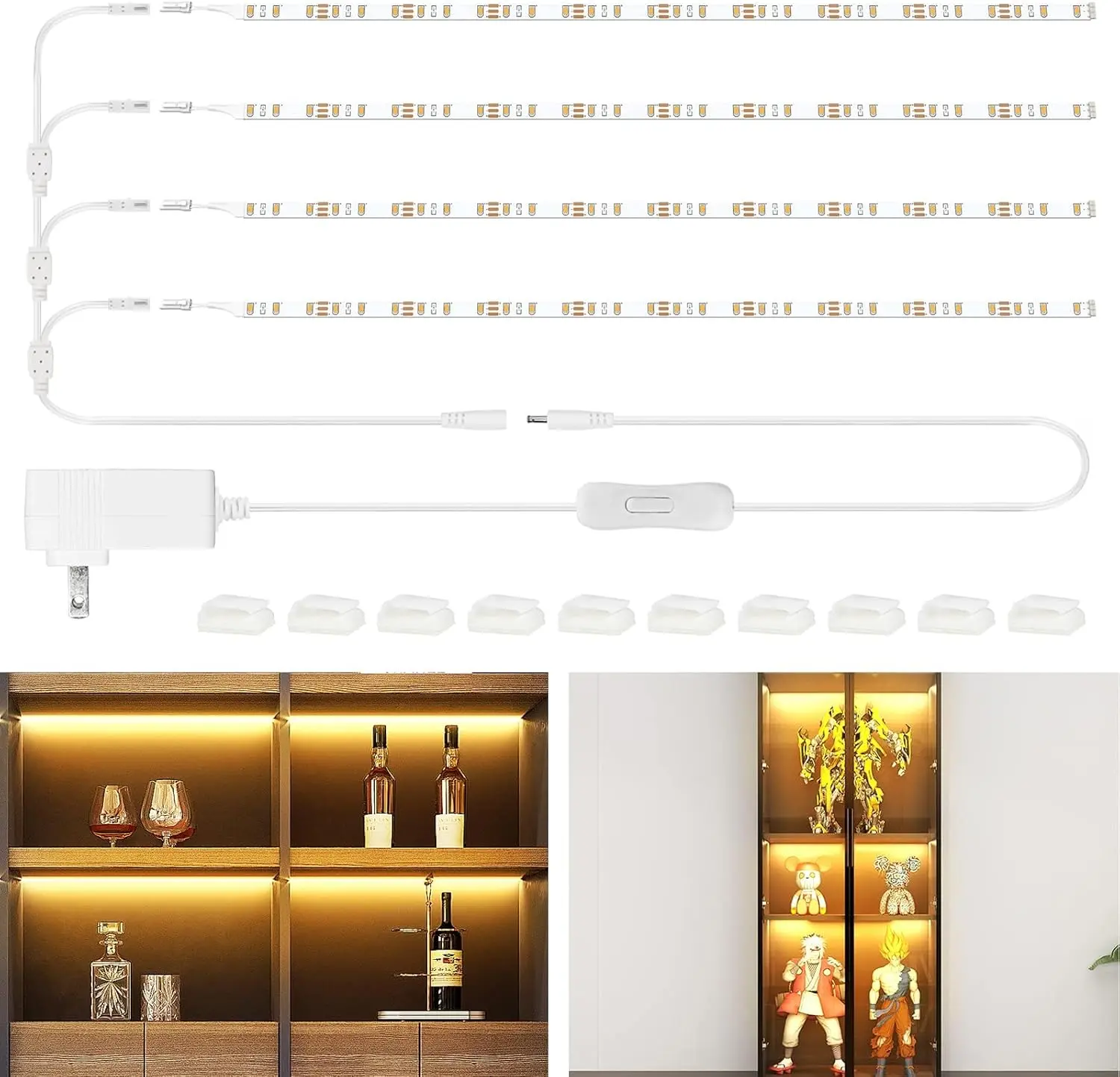 LED Shelf Light, LED Closet Light Kit, 4PCS 20inch Pre-Cut Strip Bars, Designed for Shelves,Display Case, Bookshelf, in Cabinet Lighting, 2700K Warm White