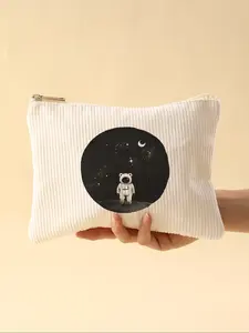 Astronaut Pattern Makeup Bag, Lightweight Zipper Lined Cosmetic Pouch, Multifunctional Beauty Organizer for Toiletries and Accessories