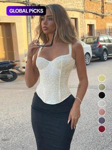 women's floral lace corset structure crop tank top, summer clothes women, fashion minimalist casual sleeveless crop top for daily outdoor wear, women top for summer, womenswear, slim corset tops women