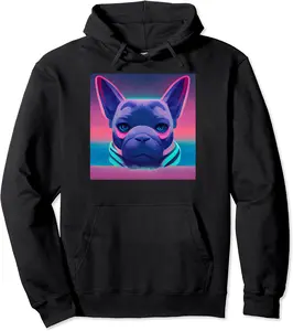 French Bulldog Vaporwave 80's retro Pullover Hoodie - Alexandraan Shop 92B0B9WVMFF4