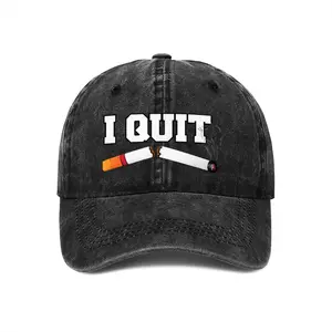 I Quit Broken Cigarette Print Washed Baseball Cap Retro Adjustable Dad Hat For Everyday Wear