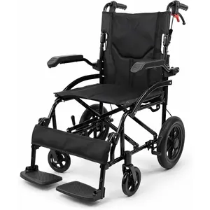 22 lbs Ultra Lightweight Folding Wheelchair for Adults Seniors, Portable Travel Wheel Chair with Dual Handbrakes & Auto‑Lock, Compact Foldable Mobility Chair with Breathable Honeycomb Seat, Black
