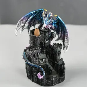 Dragon Castle Incense Burner Modern Decorative Ornament, Christmas Gift Fashion Beaded Style Home Decoration, Living Room Office Holiday Present Aroma